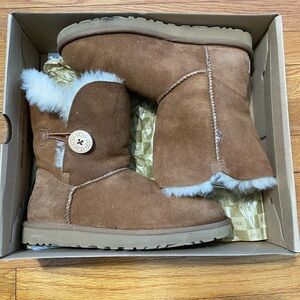 UGG Brown Suede Boots with Button Detail